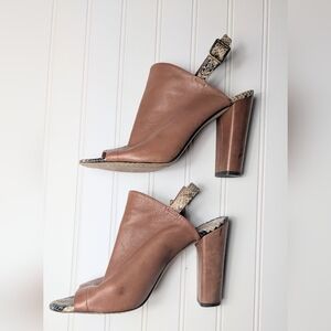 VINCE CAMUTO Buttery Soft Brown Leather Heels Snakeskin Strap VC-ALLIA  9